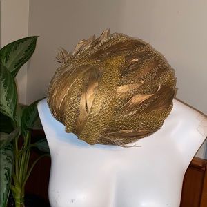 1960s Christian Dior Gilded Feather Turban